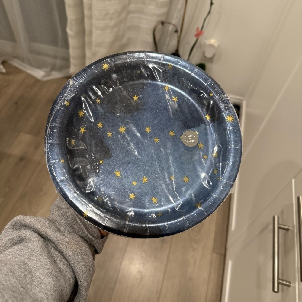 SPRITZ Blue Paper Plates with Yellow Stars